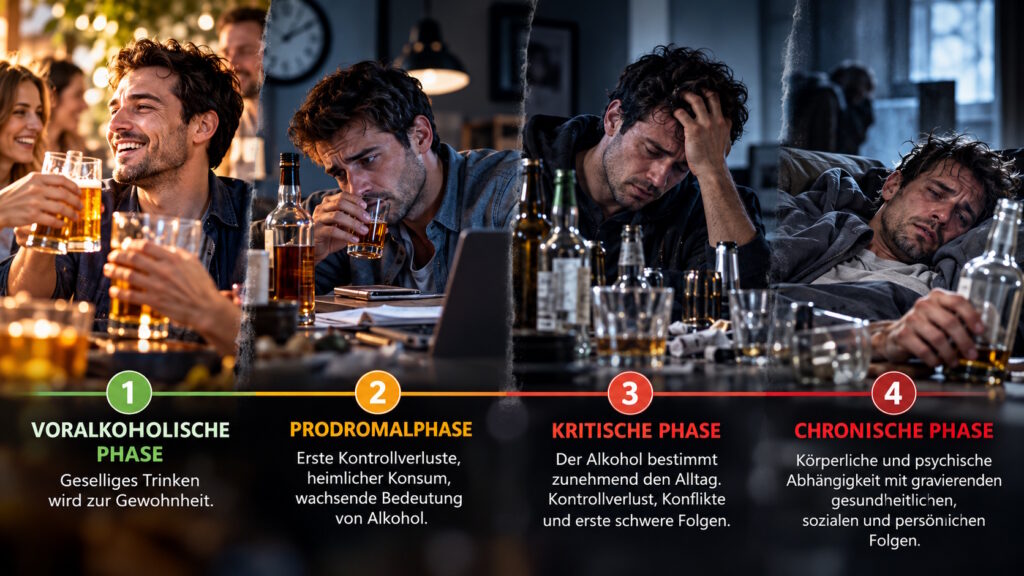 Ilustracja do artykułu: Die vier Phasen der Alkoholabhängigkeit: Wie sich eine Alkoholsucht entwickelt